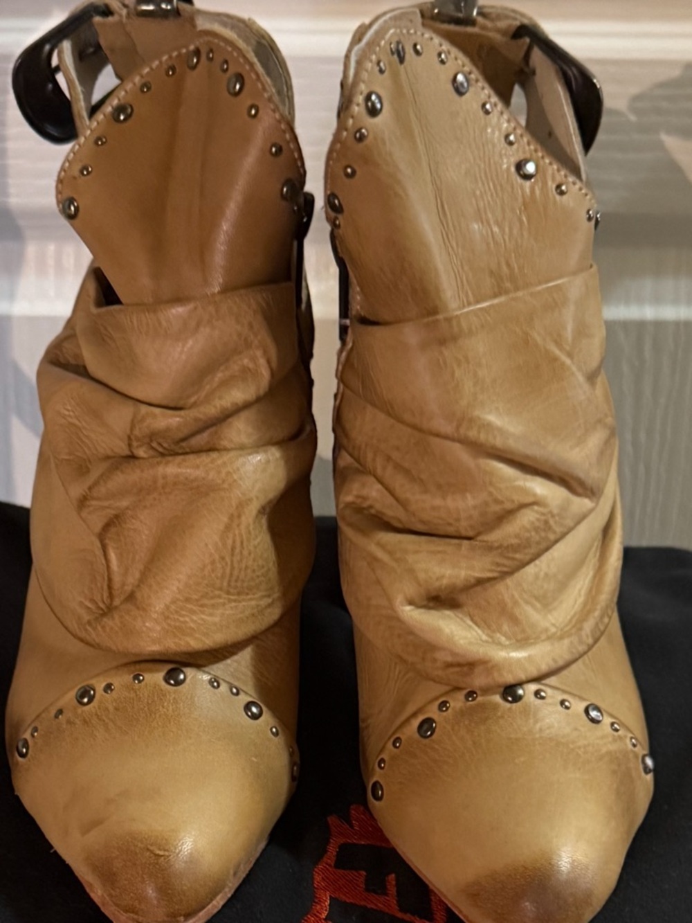 Freebird by Steven Tan Studded Leather Ruching Ankle Booties